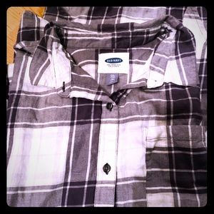 Black white grey plaid flannel Button Down NWOT 2X